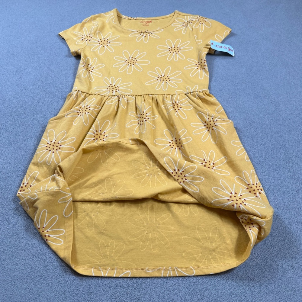 Cat & Jack T Shirt Dress L 10/12 Girls Yellow Daisy Print Short Sleeve Cute NWT - Picture 6 of 8